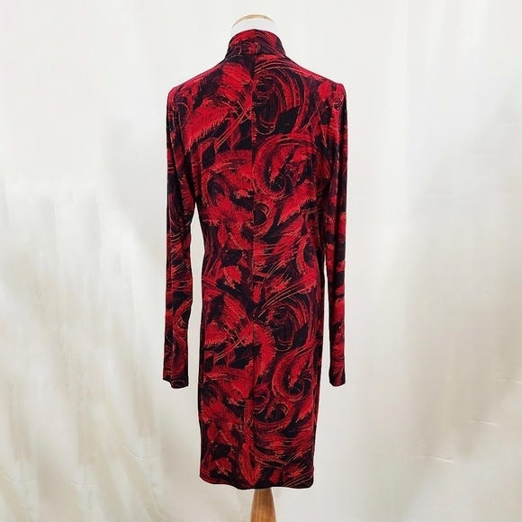 Norma Kamali red feather print wrap dress V-neck Designer Women's size large - Picture 3 of 6